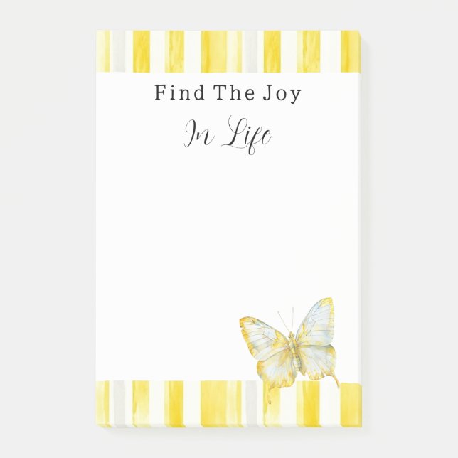 Post-it® Lemon Yellow White Stripes Butterfly Joy (Devant)