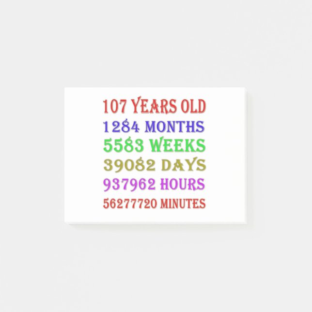 Post-it® Les 107 ans : étapes importantes d'anniversaire (Devant)