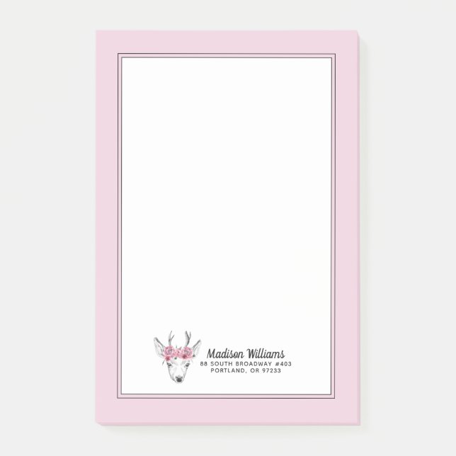 Post-it® Les cerfs communs de fleurs d'aquarelle | ajoutent (Devant)