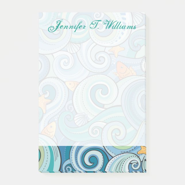 Post-it® Les poissons parmi le motif de vagues | ajoutent (Devant)