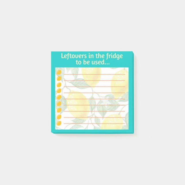 Post-it® Les restes de cuisine dans le rappel du réfrigérat (Devant)