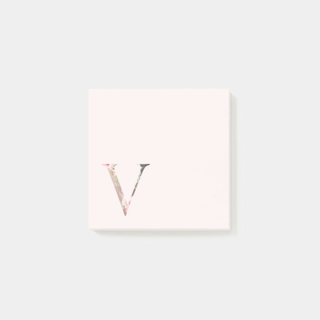 Post-it® LETTRE Florale "V" Notes du monogramme (Devant)