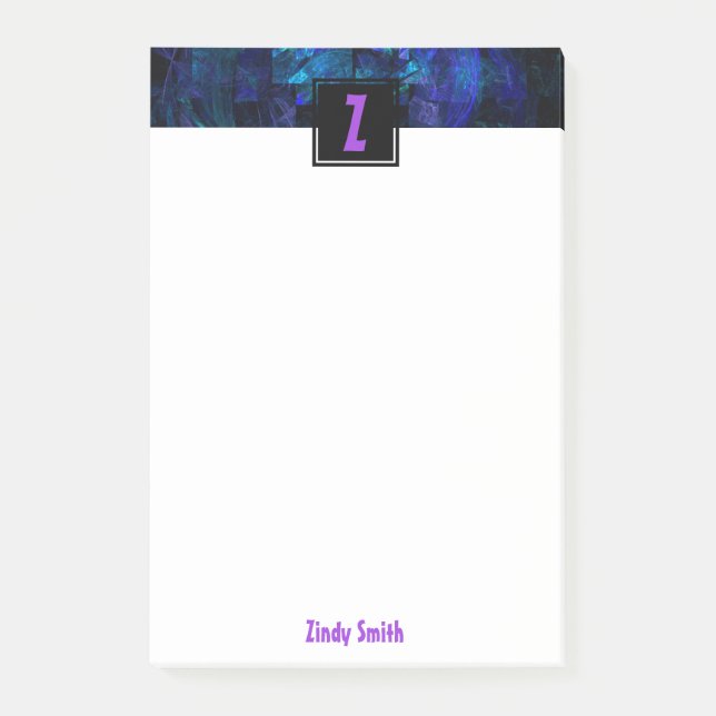 Post-it® Lettre initiale violette Monogramme sur bleu clair (Devant)