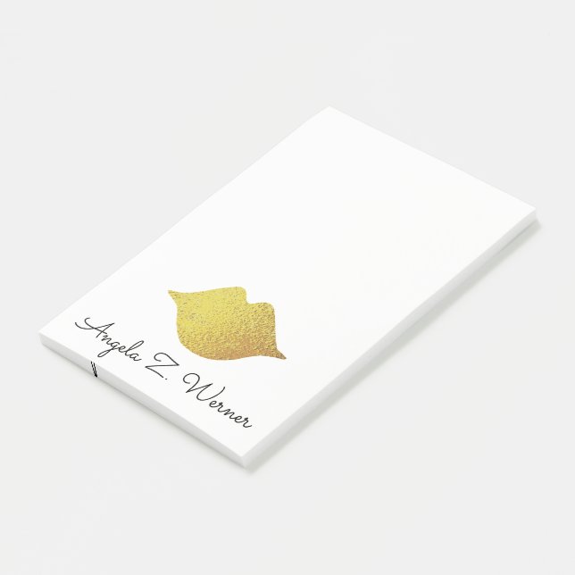 Post-it® lèvres en feuille d'or avec son nom (Incliné)