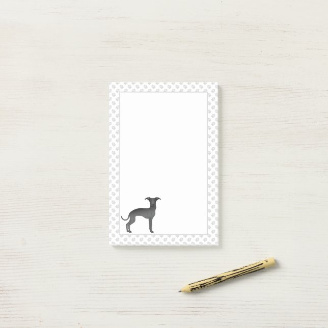 Post-it® Lévrier Italien Noir Chien de Dessin Animé Mignon  (Sur un bureau)