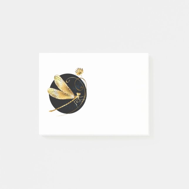 Post-it® libellule d'or en cercle noir (Devant)