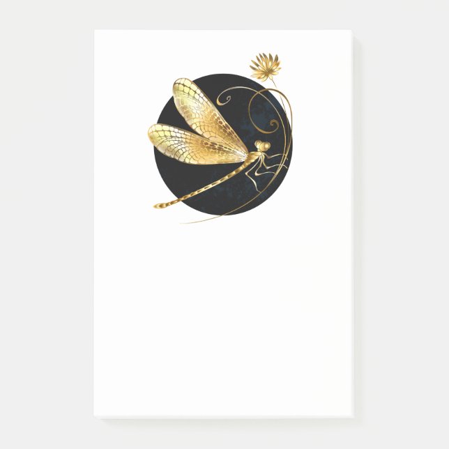 Post-it® libellule d'or en cercle noir (Devant)