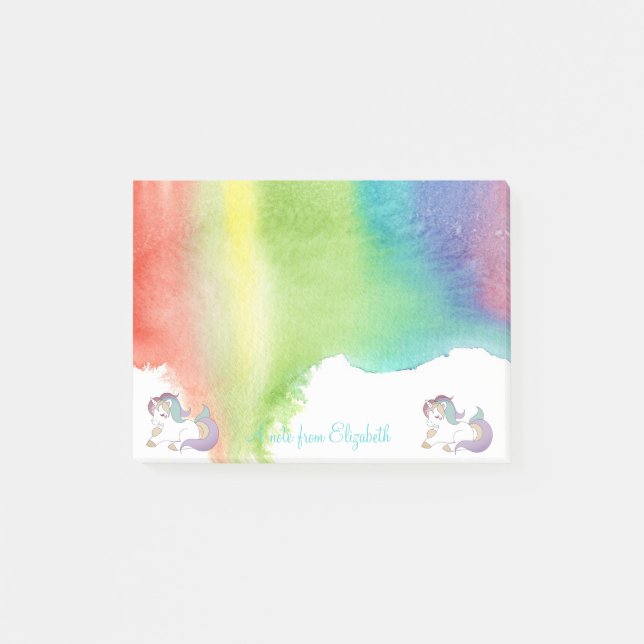 Post-it® Licorne arc-en-ciel adorable, éclaboussure d'aquar (Devant)