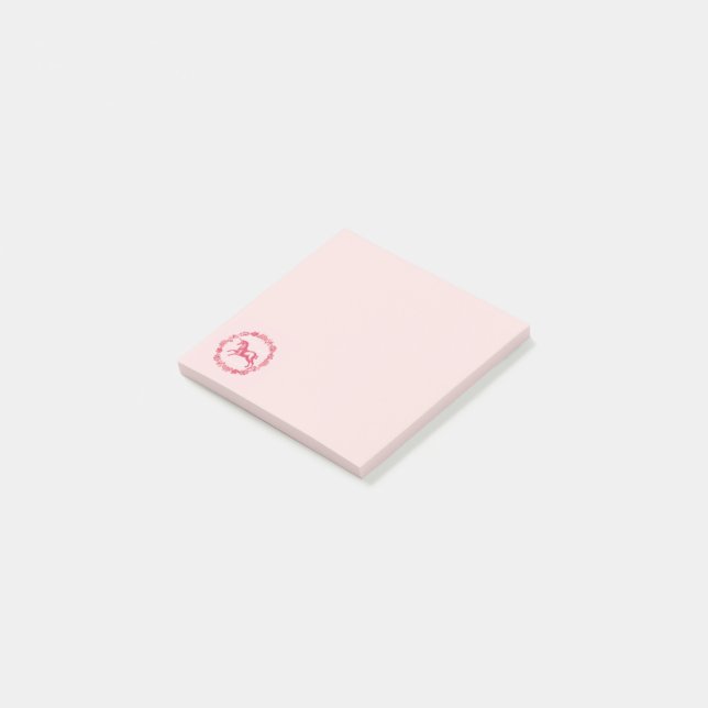 Post-it® Licorne rose et fleurs (Incliné)