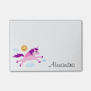 Post-it® Licorne rose et nom personnalisé par soleil