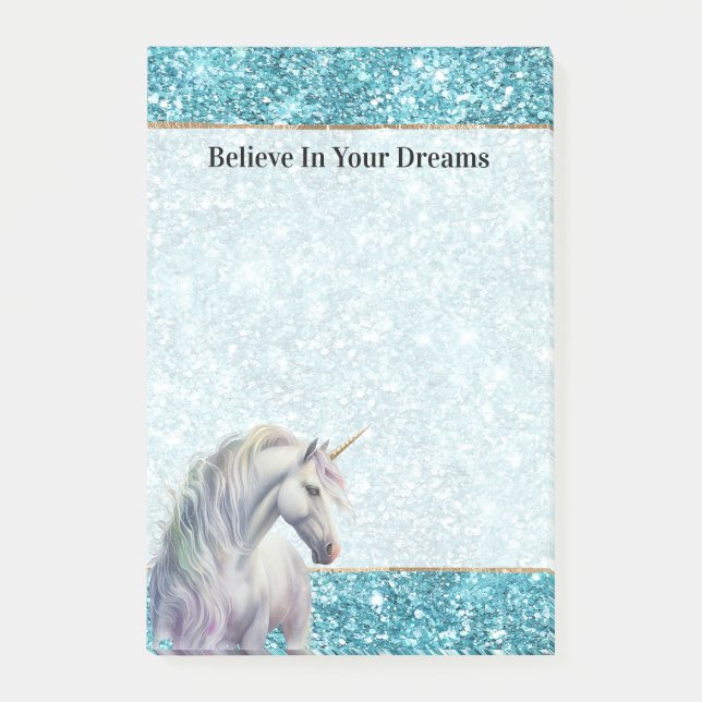 Post-it® Licorne Turquoise Aqua Paillettes (Devant)