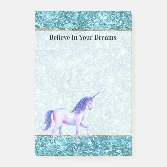 Post-it® Licorne Violette Turquoise Aqua Paillettes (Devant)