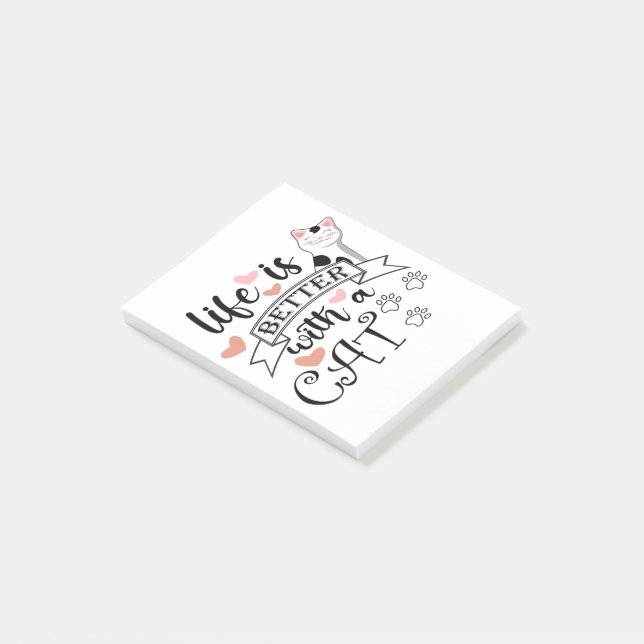 Post-it® Life is Better With a Cat quote slogan (Incliné)