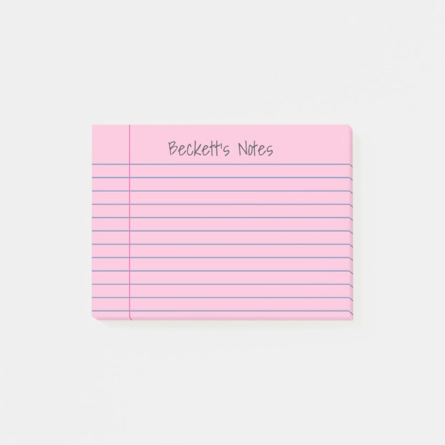 Post-it® Lignes de carnet Rose Ajouter Votre Nom (Devant)
