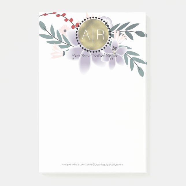 Post-it® Lilias Floraux Modernes Monogramme en Feuille Simu (Devant)