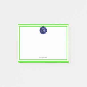 Post-it® Lime Green encadré Rond Marine 1I Monogramme