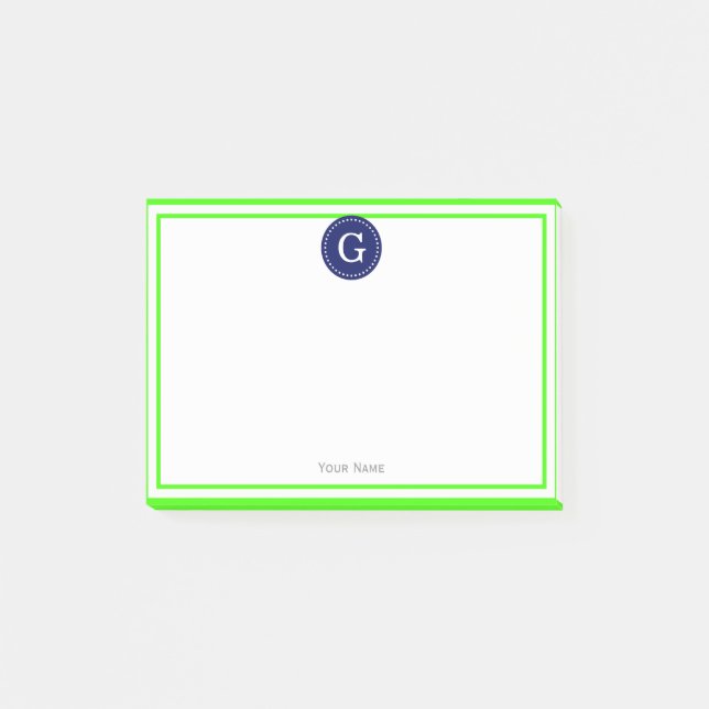 Post-it® Lime Green encadré Rond Marine 1I Monogramme (Devant)