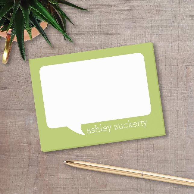 Post-it® Lime Green & White Talk Bubble Nom personnalisé (A fun talk bubble design for a personalized post-it notepad. Add your name for a fun office gift.)