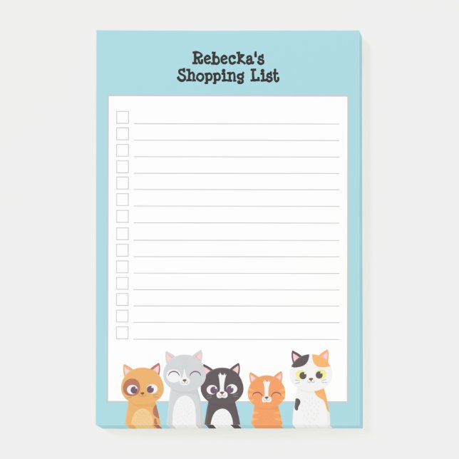 Post-it® Liste d'achat de chats curieux Personnalisé (Devant)