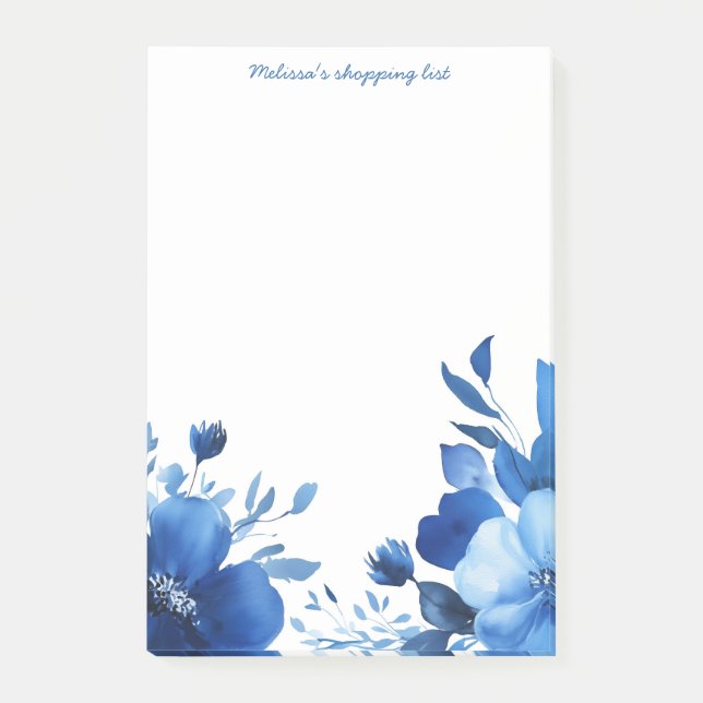 Post-it® Liste de courses Blue Blooms PERSONNALISÉE (Devant)