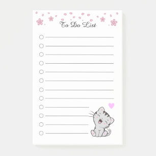 Post-it® Liste de tâches avec des fleurs et un mignon chato