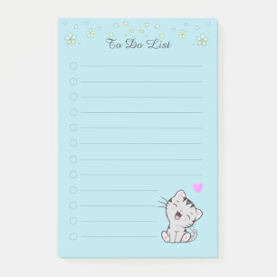 Post-it® Liste de tâches florale et joli chat tabby couleur
