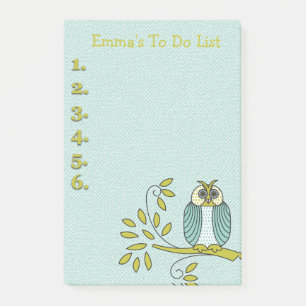 Post-it® Liste de tâches personnalisée avec hibou sarcelle