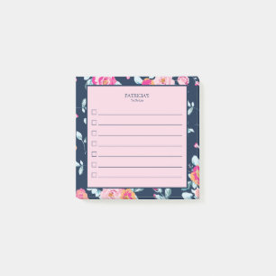 Post-it® Liste de tâches personnalisée avec nom et fleurs r