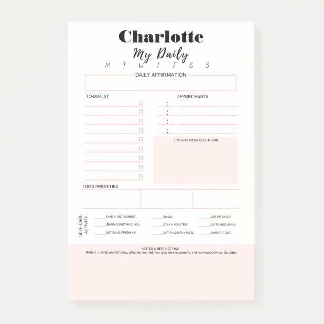 Post-it® Liste des tâches | Affirmation Gratitude, Autosoin (Devant)