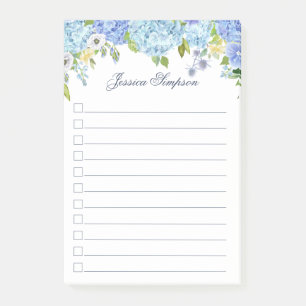 Post-it® Liste des tâches d'aquarelle florale Hydrangea ble