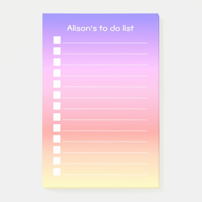 Post-it® Liste Personnalisée De Fille Rose Violet Ombre À F (Devant)