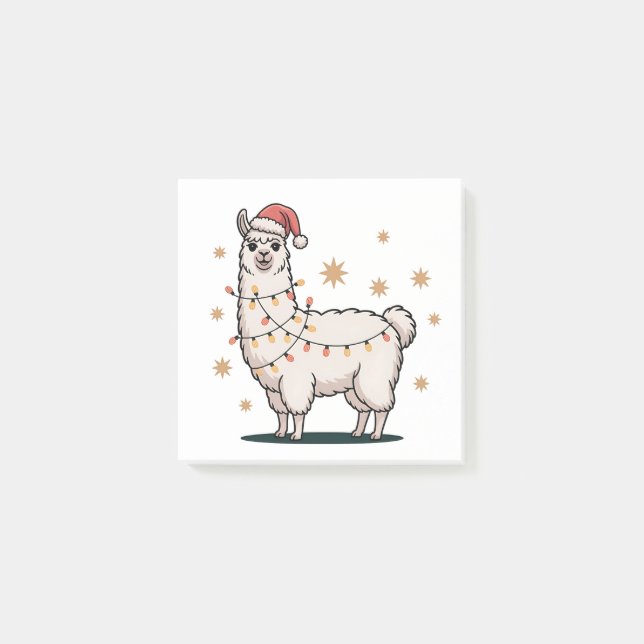Post-it® Llama Alpaca With Santa Hat And Christmas Light (Devant)