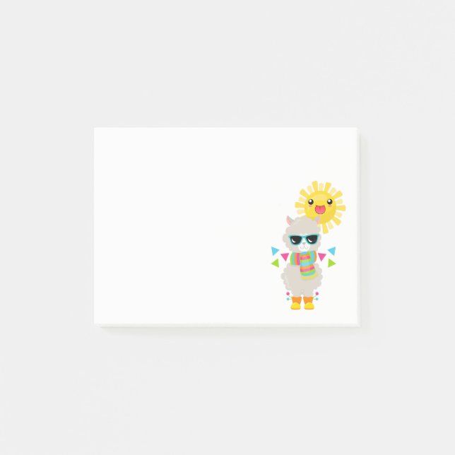 Post-it® Llama cool et soleil kawaii souriant (Devant)