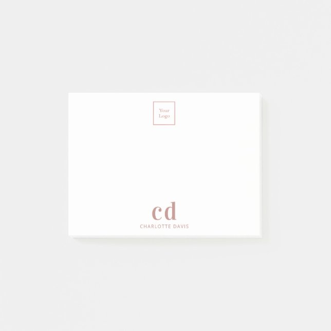 Post-it® Logo blanc rose or monogramme entreprise (Devant)