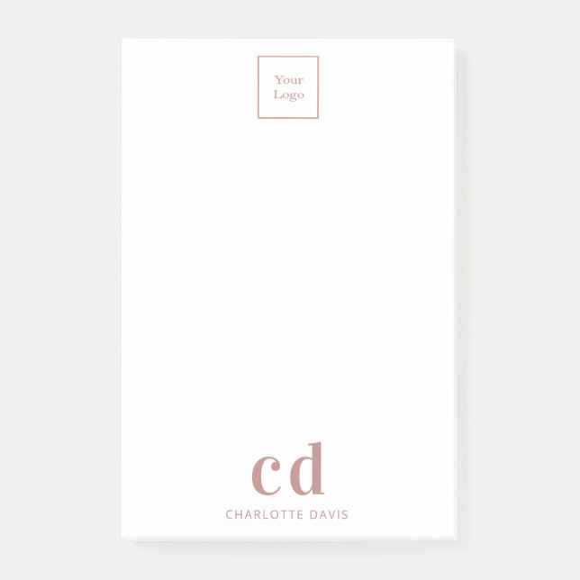 Post-it® Logo blanc rose or monogramme entreprise (Devant)