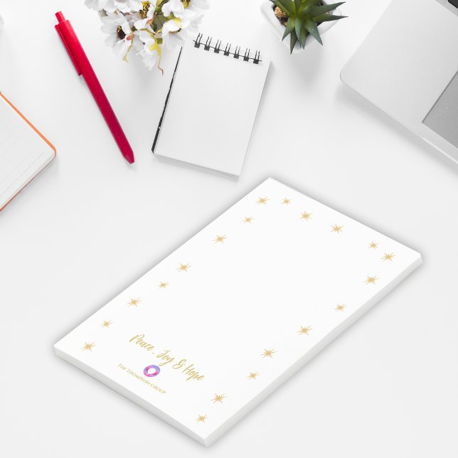 Post-it® Logo de l'entreprise Gold Stars Peace, Joy Hope Co (Corporate Gold Stars Peace, Joy Hope Company Logo Post-it Notes)
