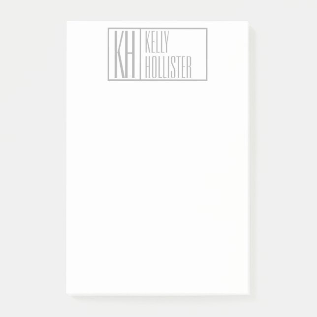 Post-it® Logo de noms et initiales gris moderne (Devant)