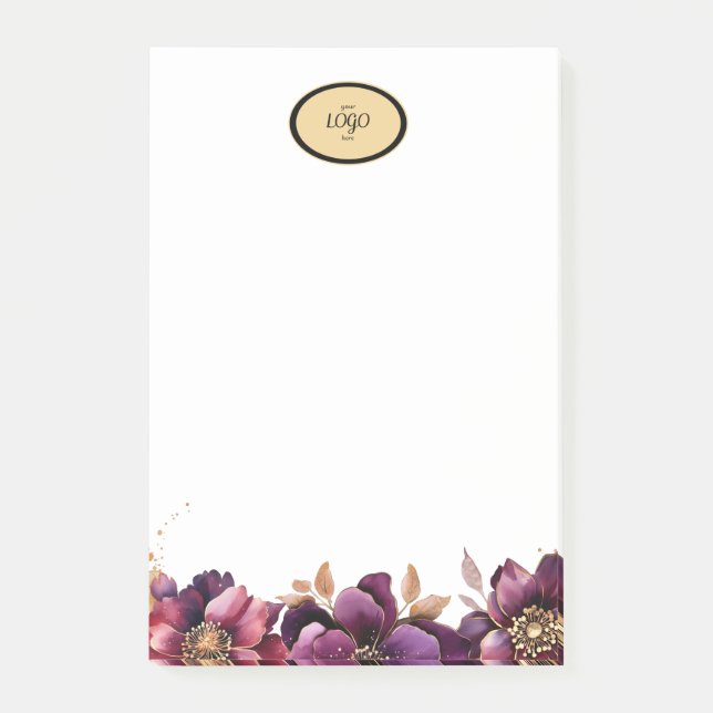 Post-it® Logo Oval Or Cadre Purple Golden Floral (Devant)