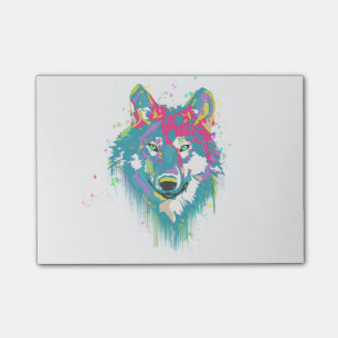 Post-it® Loup au néon bleu rose lumineux d'éclaboussures