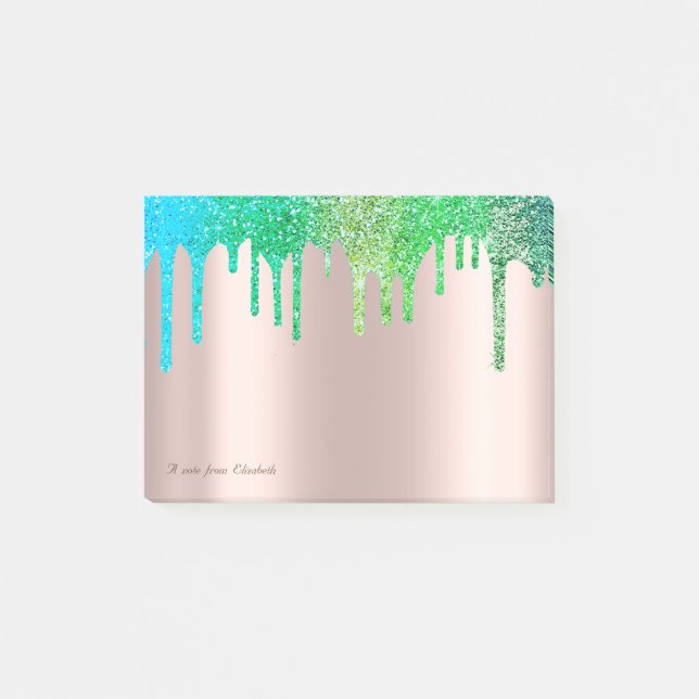 Post-it® Lovely Rose Gold Green Parties scintillant Bleu  D (Devant)
