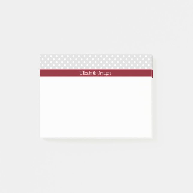 Post-it® Lt Grey Blanc Pois Bourgogne Nom Monogramme (Devant)
