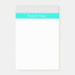 Post-it® Lt Grey White Pois Brt Aqua Ribbon Monogramme