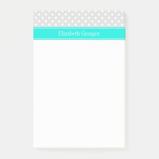 Post-it® Lt Grey White Pois Brt Aqua Ribbon Monogramme (Devant)