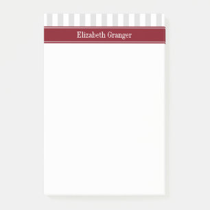 Post-it® Lt Grey White Stripe Bourgogne Nom Monogramme