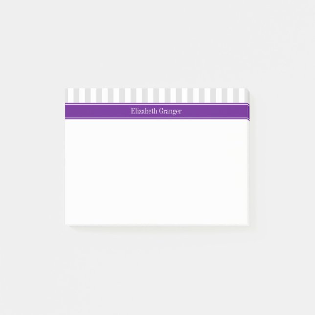 Post-it® Lt Grey White Stripe Purple Nom Monogramme (Devant)