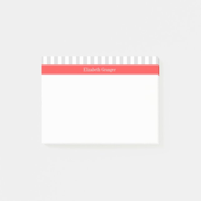 Post-it® Lt Gris Blanc Gris Gris Corail Rouge Nom Monogramm (Devant)