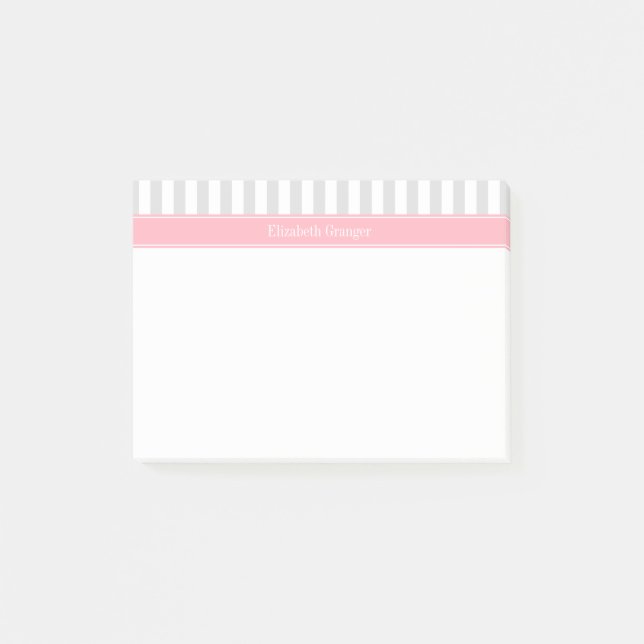 Post-it® Lt Gris Rayure Blanche Monogramme Rose Nom (Devant)