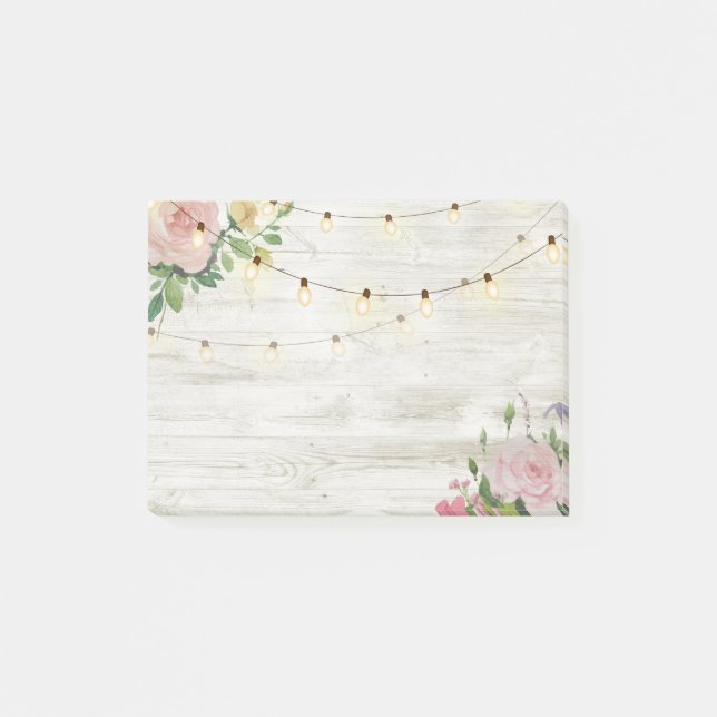 Post-it® Lumière de chaîne florale aquarelle en bois rustiq (Devant)