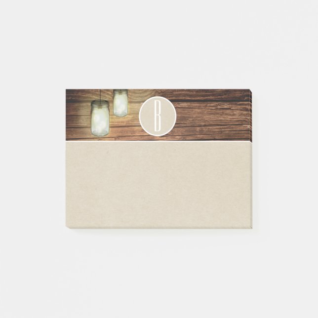 Post-it® Lumières de bocaux en bois Mason & monogramme rust (Devant)