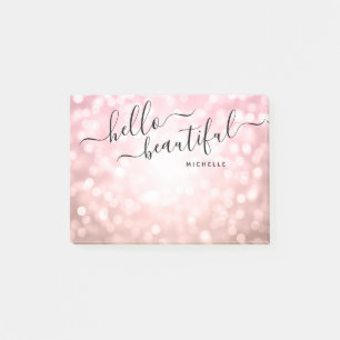 Post-it® Lumières d'or Rose personnalisées "Bonjour belle"